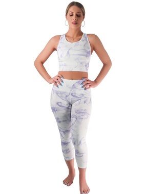 Lavender Marble Active Set - Crop Tank & Capri Leggings